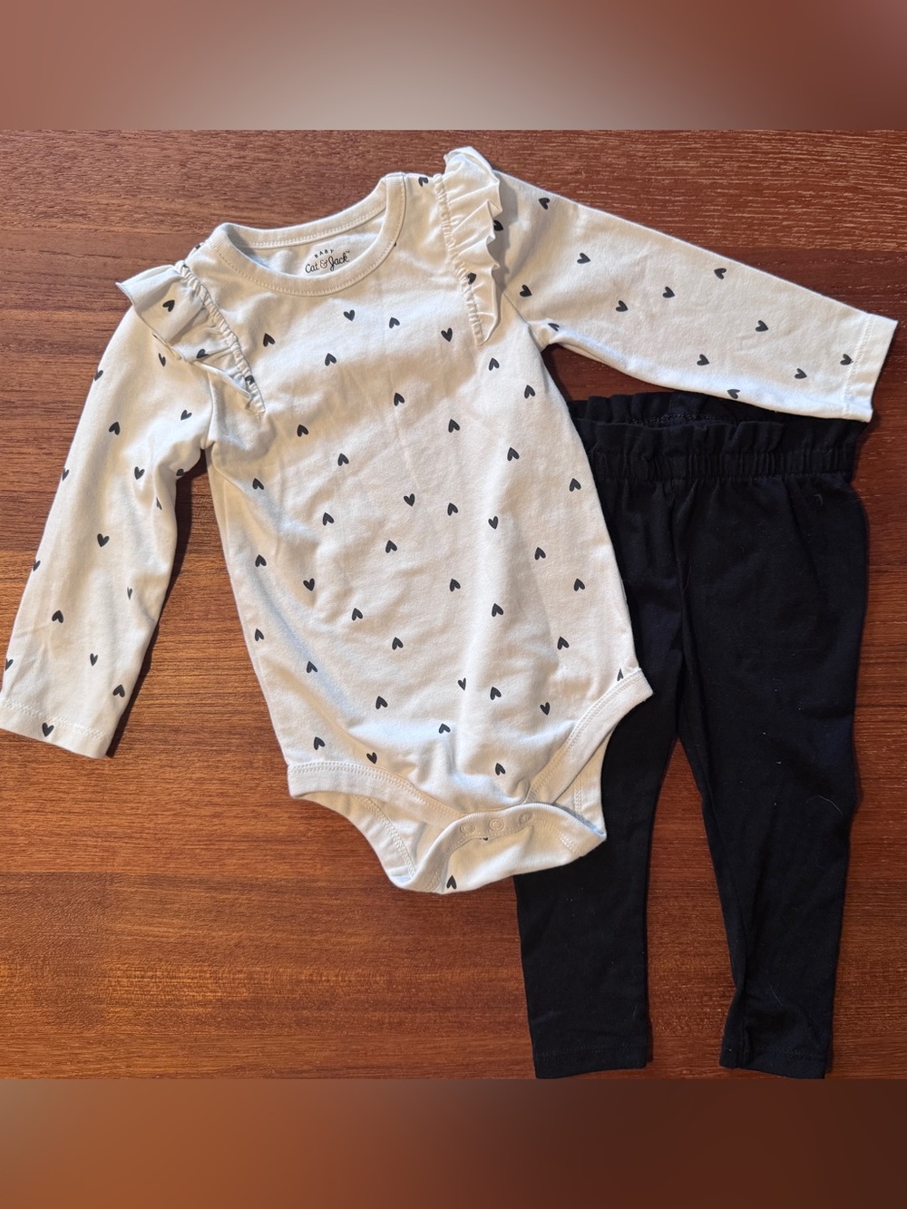 Cat & Jack White Baby Heart Ruffle Bodysuit with Black Accent